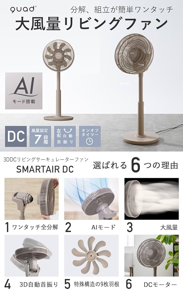 Amazon | 【ワンタッチ全分解】 QUADS 9枚羽根 パワフル DC